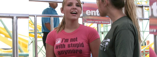 T-shirt with "I'm not with stupid anymore"