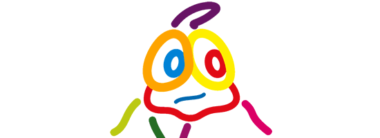 A line drawing of a colourful fish